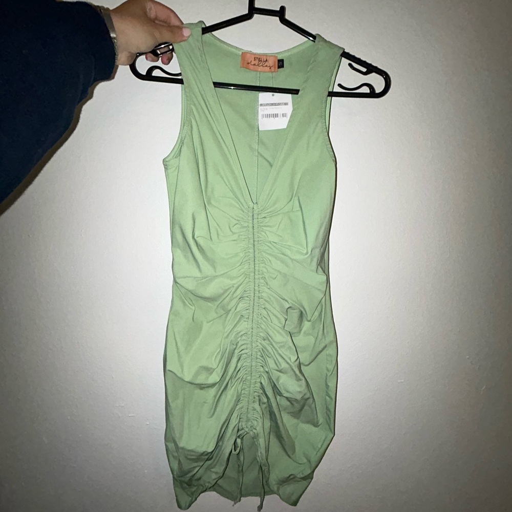 Green Sleeveless Ruched Dress